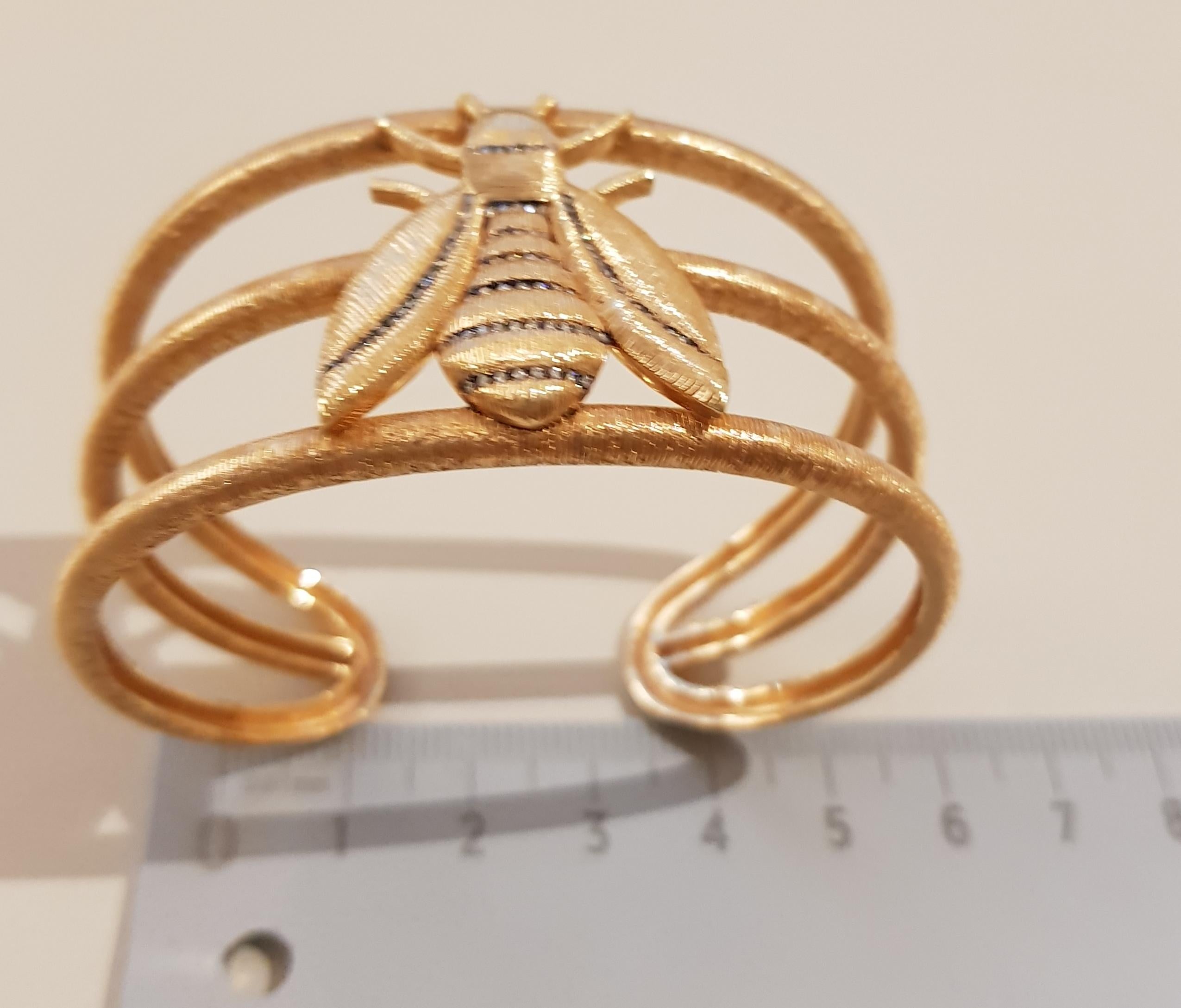 Rose Gold Diamond Bee Cuff Bracelet For Sale 2