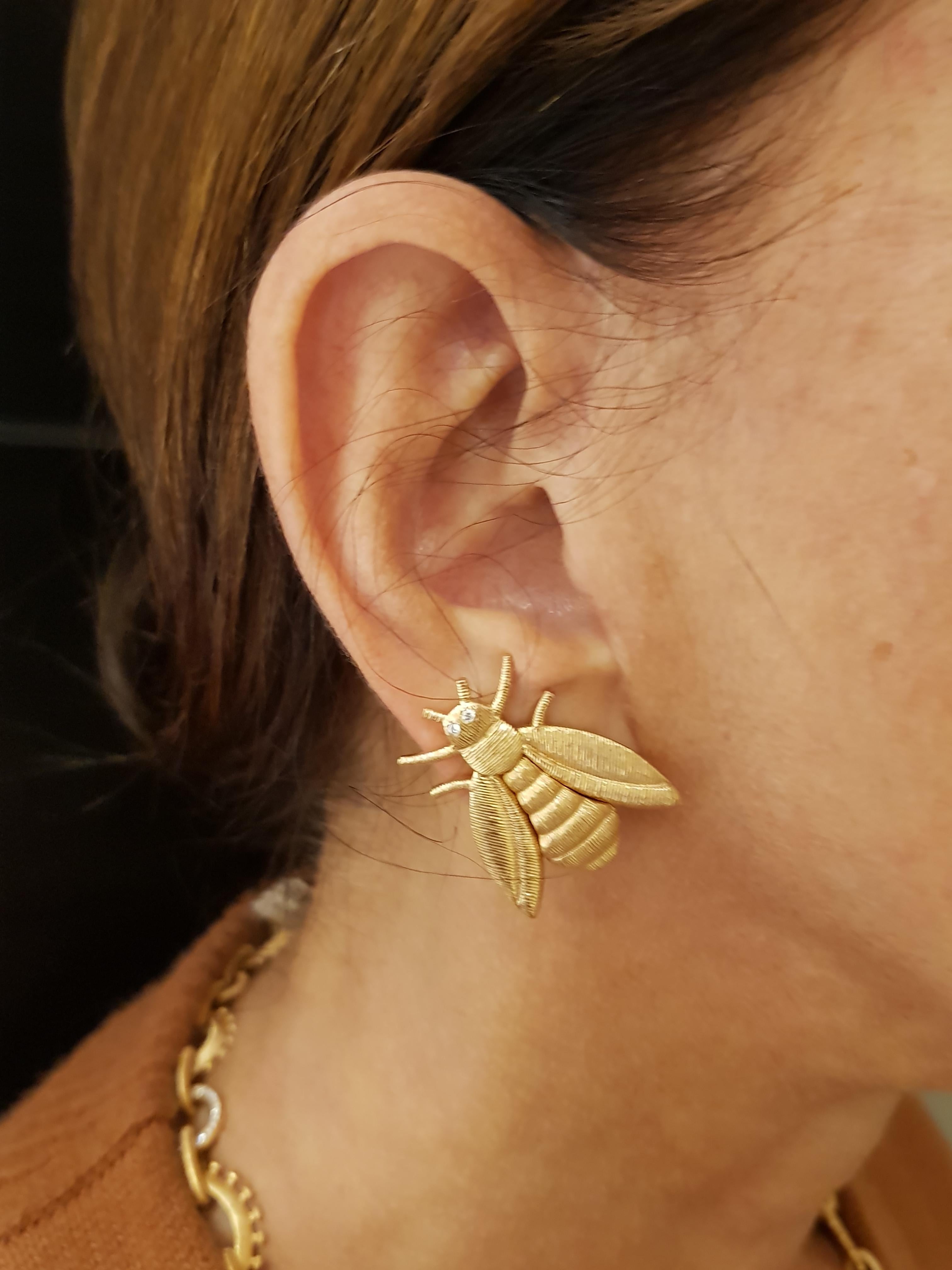 Women's Rose Gold Diamond Bee Stud Earrings For Sale