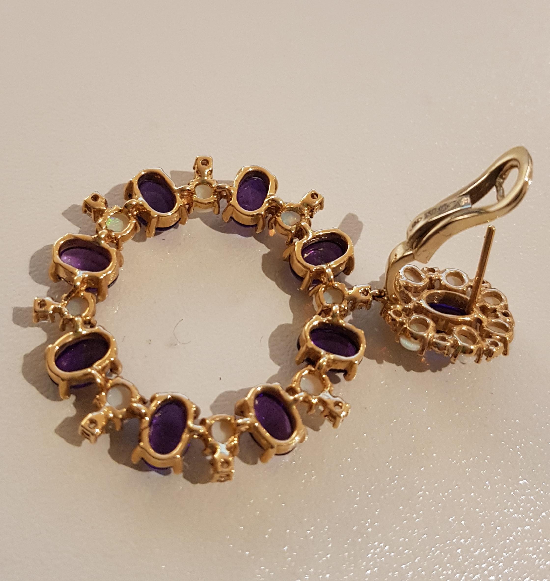 Rose Gold Diamond Cabochon Amethyst and Opal Earrings For Sale 1