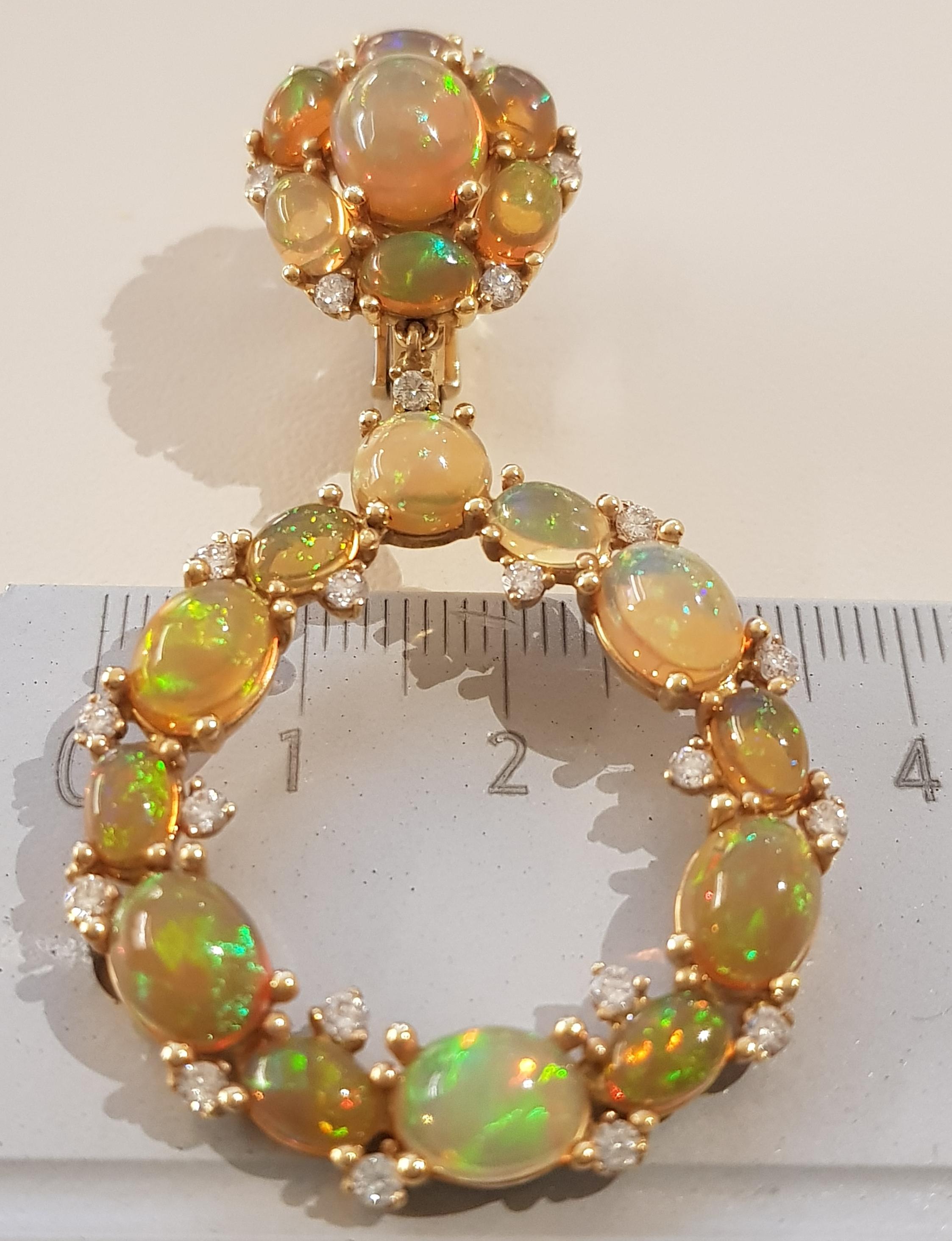 Rose Gold Diamond Cabochon Opal Earrings For Sale 4