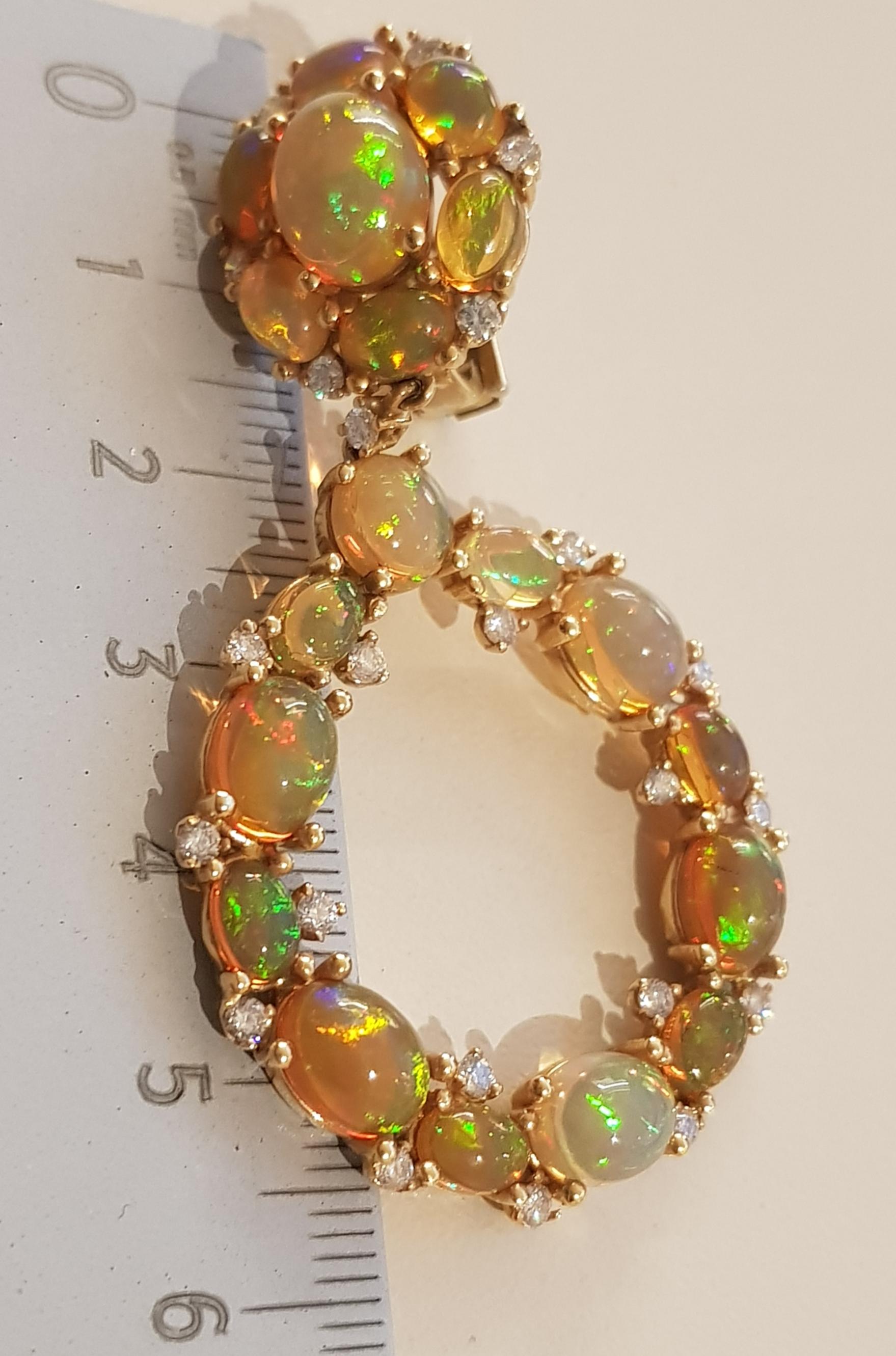 Rose Gold Diamond Cabochon Opal Earrings For Sale 5