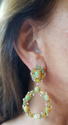 Rose Gold Diamond Cabochon Opal Earrings