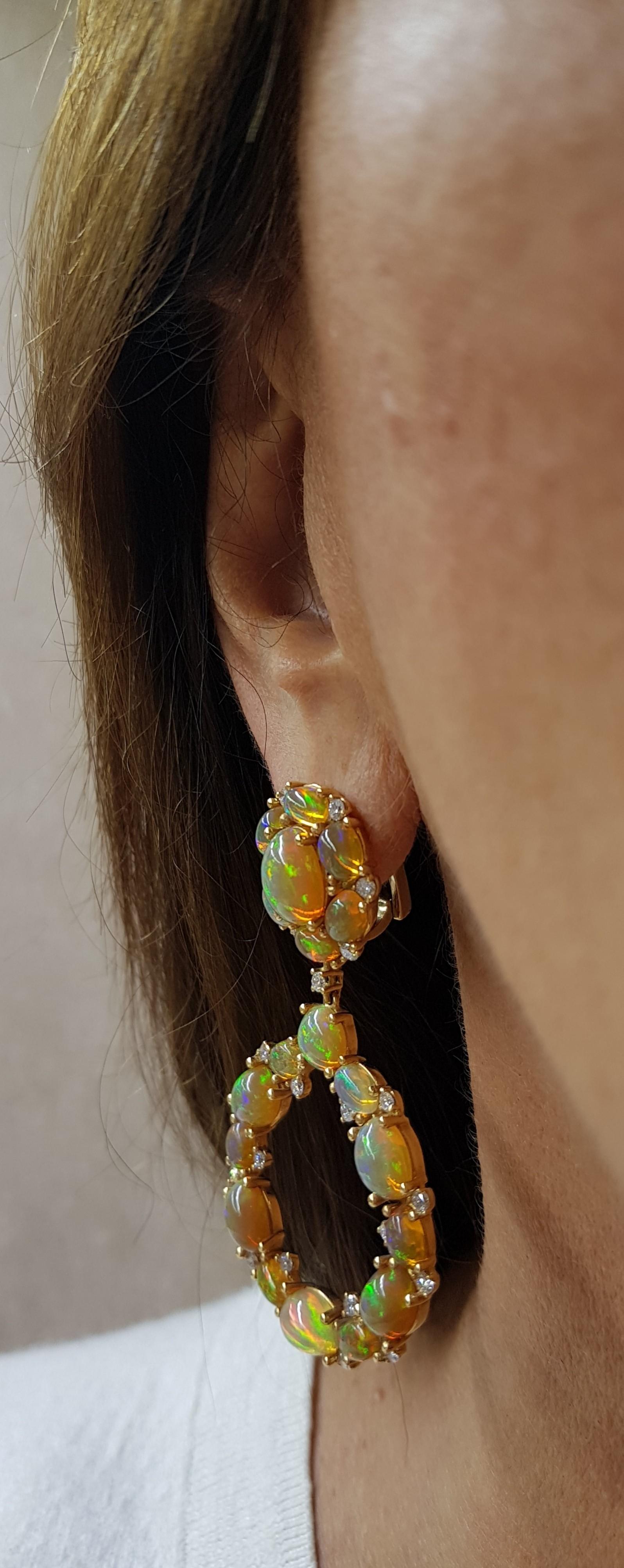 Women's Rose Gold Diamond Cabochon Opal Earrings For Sale