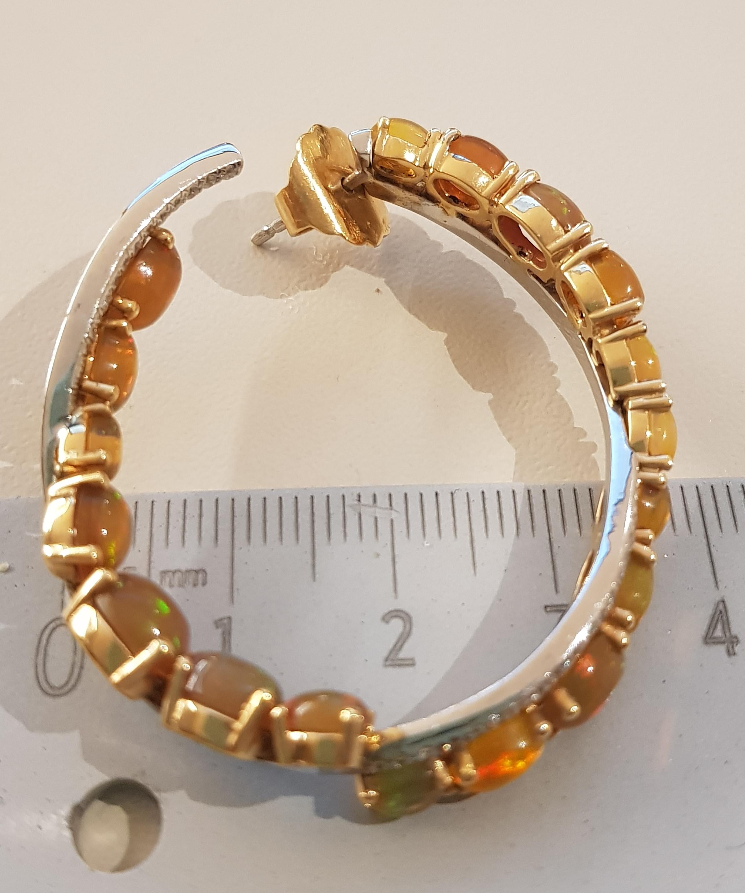 Rose Gold Diamond Cabochon Opal Earrings For Sale 2