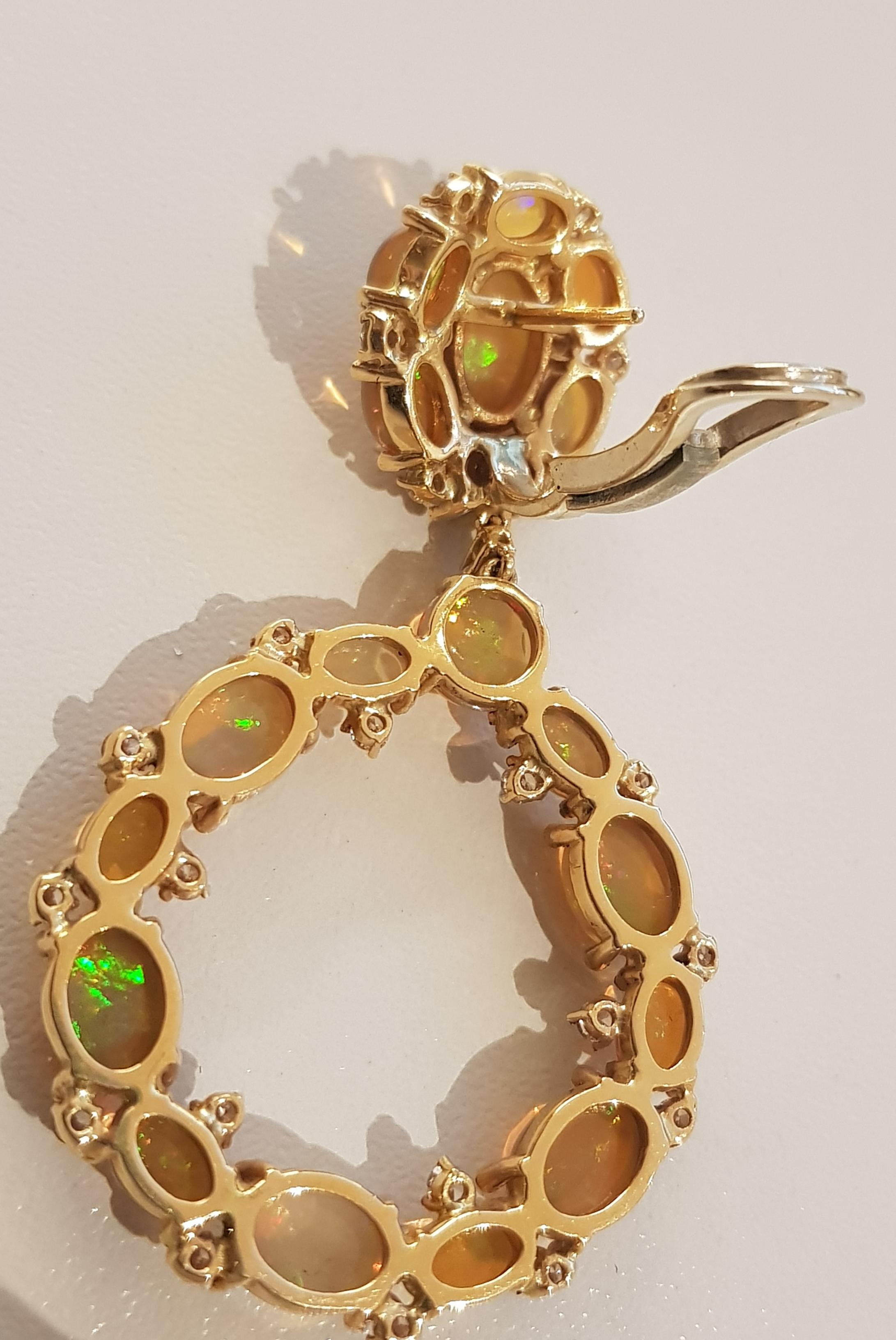 Rose Gold Diamond Cabochon Opal Earrings For Sale 2