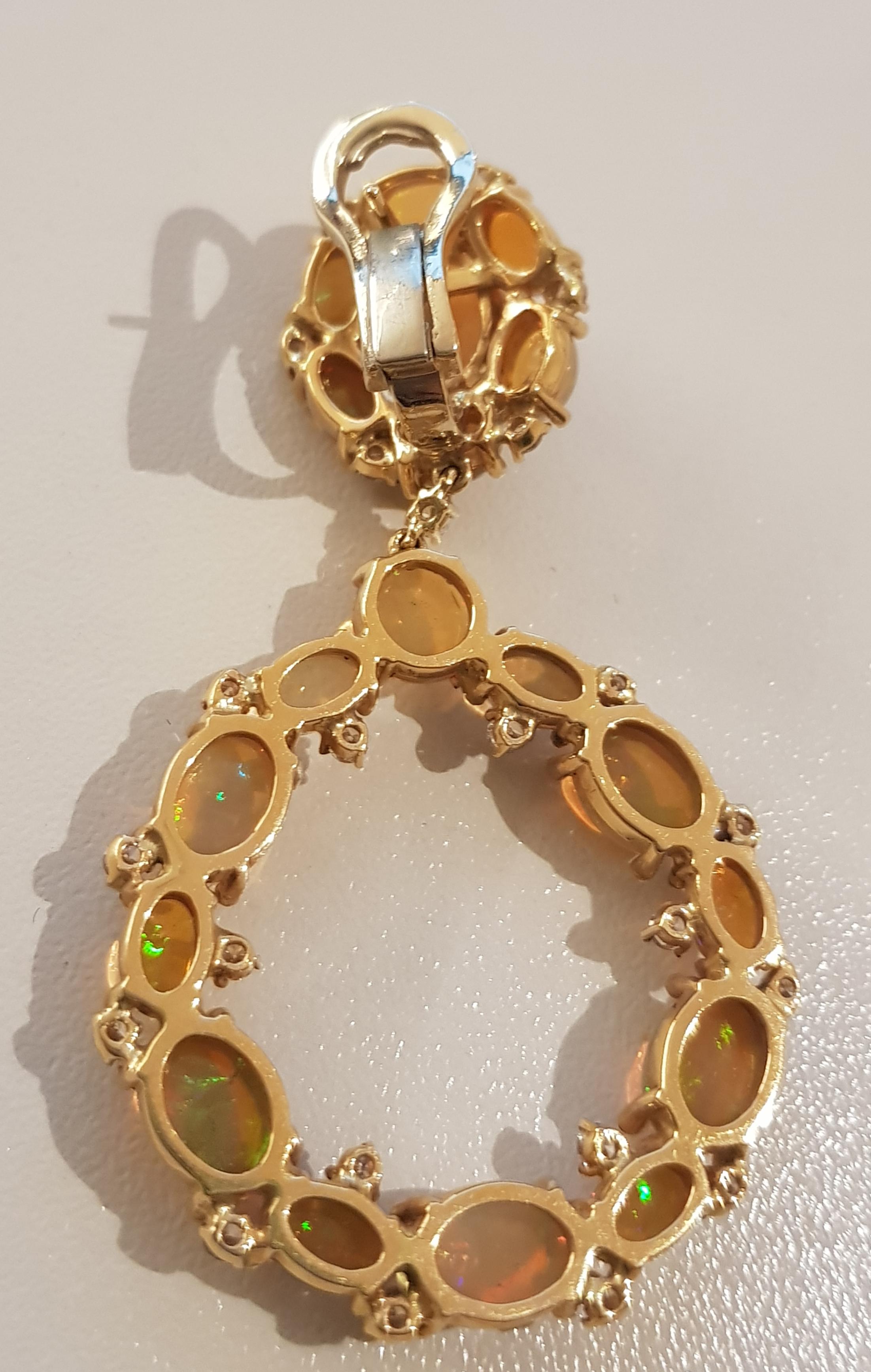 Rose Gold Diamond Cabochon Opal Earrings For Sale 3