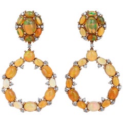 Rose Gold Diamond Cabochon Opal Earrings