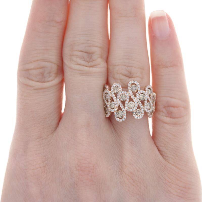 Size: 7 1/4
Sizing Fee: Down 1 size or up 2 sizes for $40

Metal Content: 14k Rose Gold

Stone Information
Natural Diamonds
Carats: 1.28ctw
Cut: Round Brilliant
Color: Fancy Brown
Clarity: SI2 - I1

Natural Diamonds
Carats: .67ctw
Cut: Single
Color: