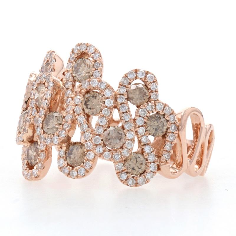 Round Cut Rose Gold Diamond Cluster Cocktail Band - 14k Round 1.95ctw Swirl Wave Ring
