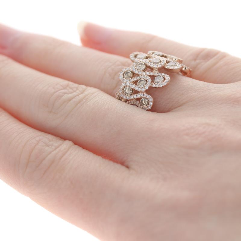 Rose Gold Diamond Cluster Cocktail Band - 14k Round 1.95ctw Swirl Wave Ring In Excellent Condition In Greensboro, NC