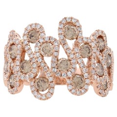 Fascia da cocktail con diamanti a grappolo in oro rosa - Anello a onda rotonda da 1,95 ct. in 14k