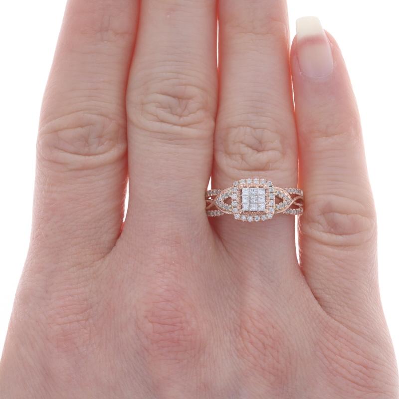 Size: 7
Sizing Fee: Up 2 sizes for $40 or Down 1 size for $40

Metal Content: 10k Rose Gold

Stone Information

Natural Diamonds
Carat(s): .50ctw
Cut: Princess, Round Brilliant, & Single
Color: G - H
Clarity: SI2 - I1

Total Carats: .50ctw

Style: