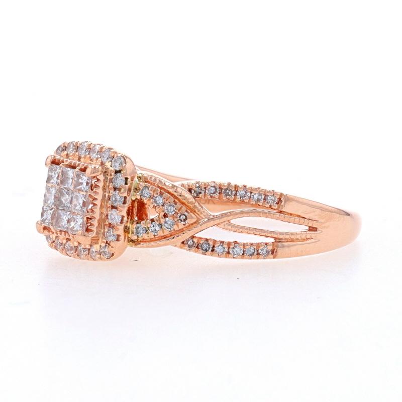 Princess Cut Rose Gold Diamond Cluster Halo Engagement Ring - 10k Princess .50ctw