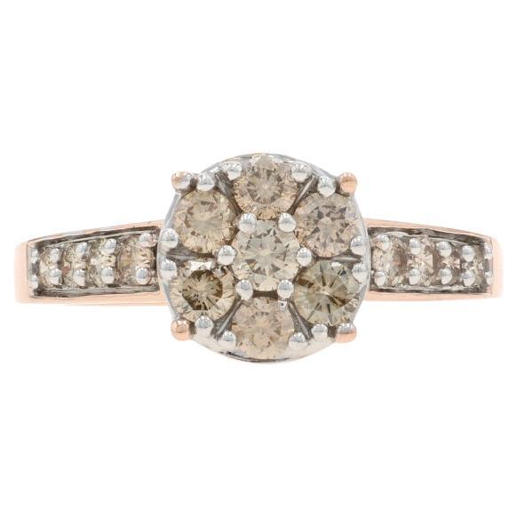Rose Gold Diamond Cluster Halo Engagement Ring - 10k Round Brilliant 1.00ctw