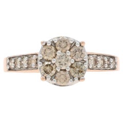 Rose Gold Diamond Cluster Halo Engagement Ring - 10k Round Brilliant 1.00ctw