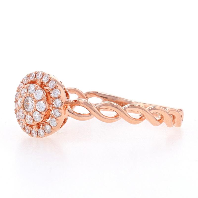 Round Cut Rose Gold Diamond Cluster Halo Engagement Ring -14k Round Brilliant .26ctw Twist For Sale