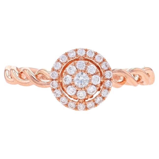 Rose Gold Diamond Cluster Halo Engagement Ring -14k Round Brilliant .26ctw Twist For Sale