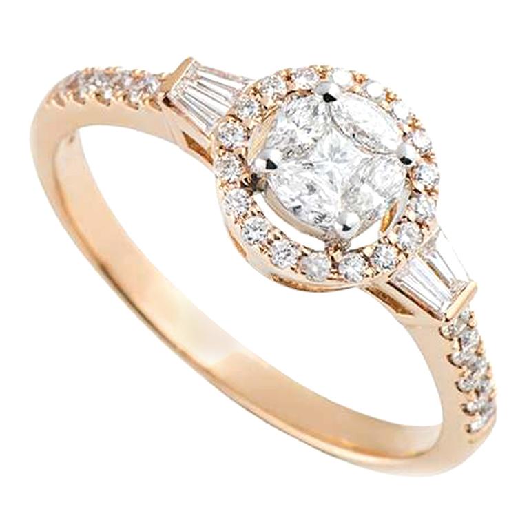 Rose Gold Diamond Cluster Illusion Set Ring 0.54 Carat For Sale