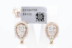 Rose Gold Diamond Cluster Pear Shape South Sea Pearl Dangle Drop Earrings