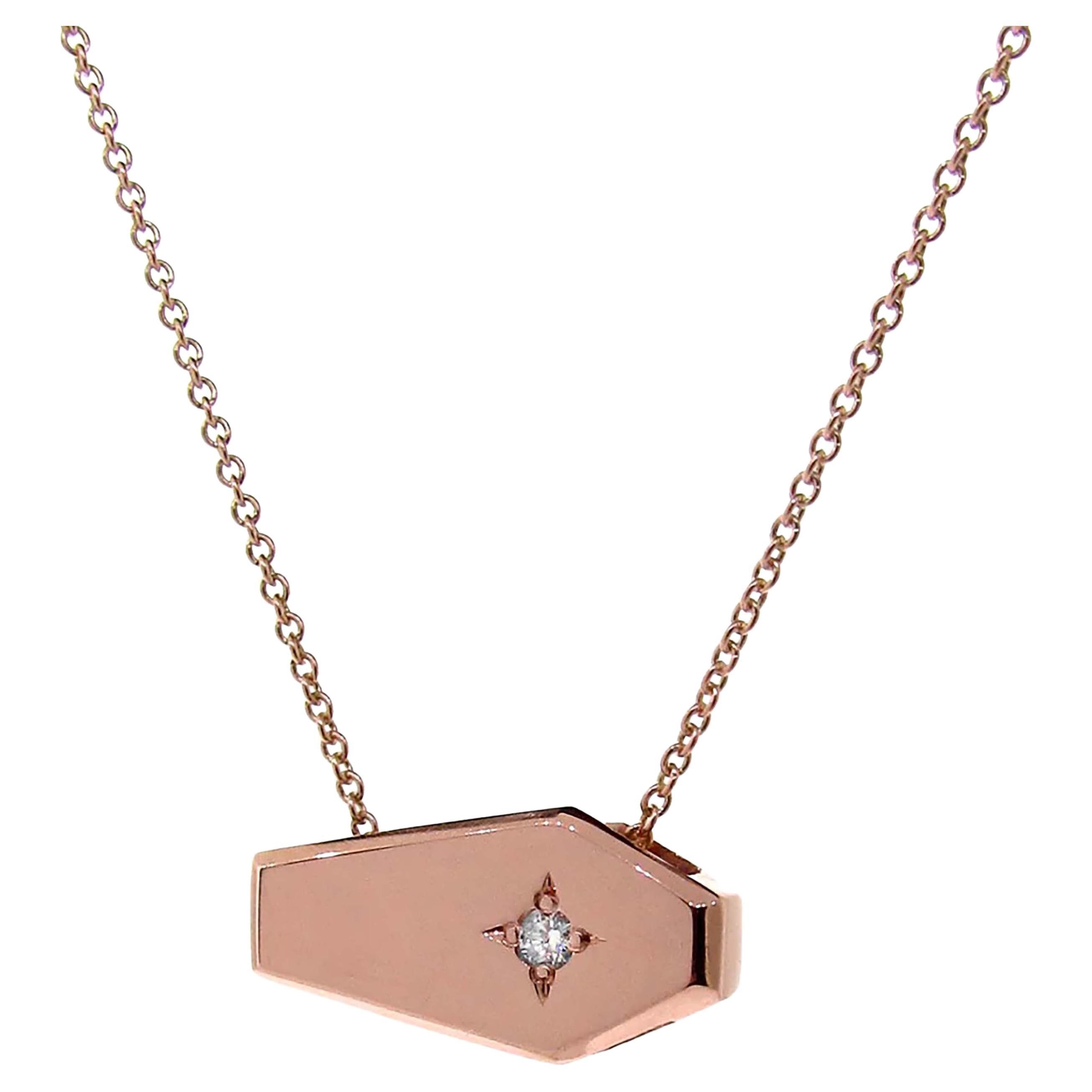 Rose Gold Diamond Coffin Necklace For Sale at 1stDibs