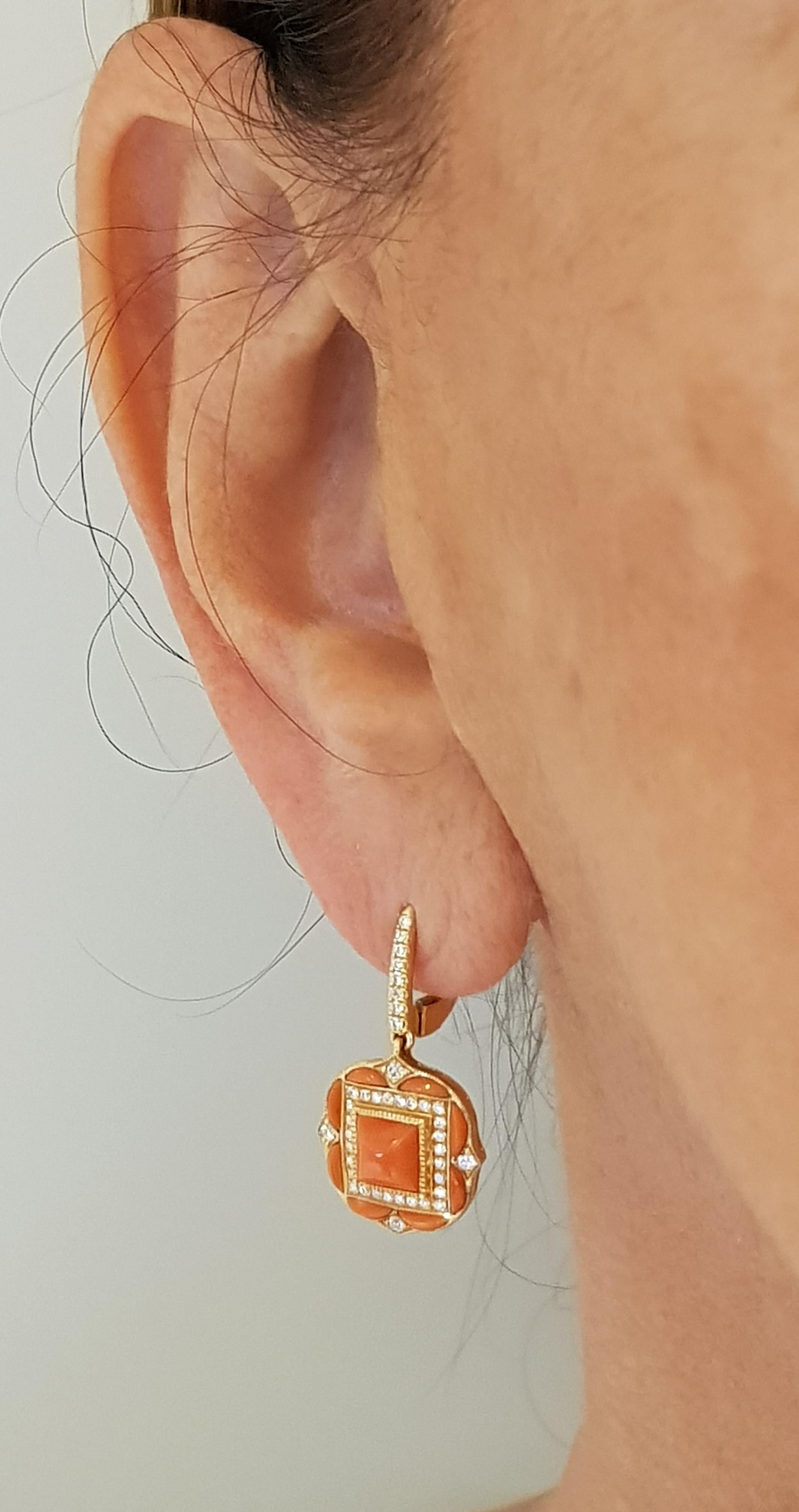 Rose Gold Diamond Coral Earrings In New Condition For Sale In Findikli, Beyoglu