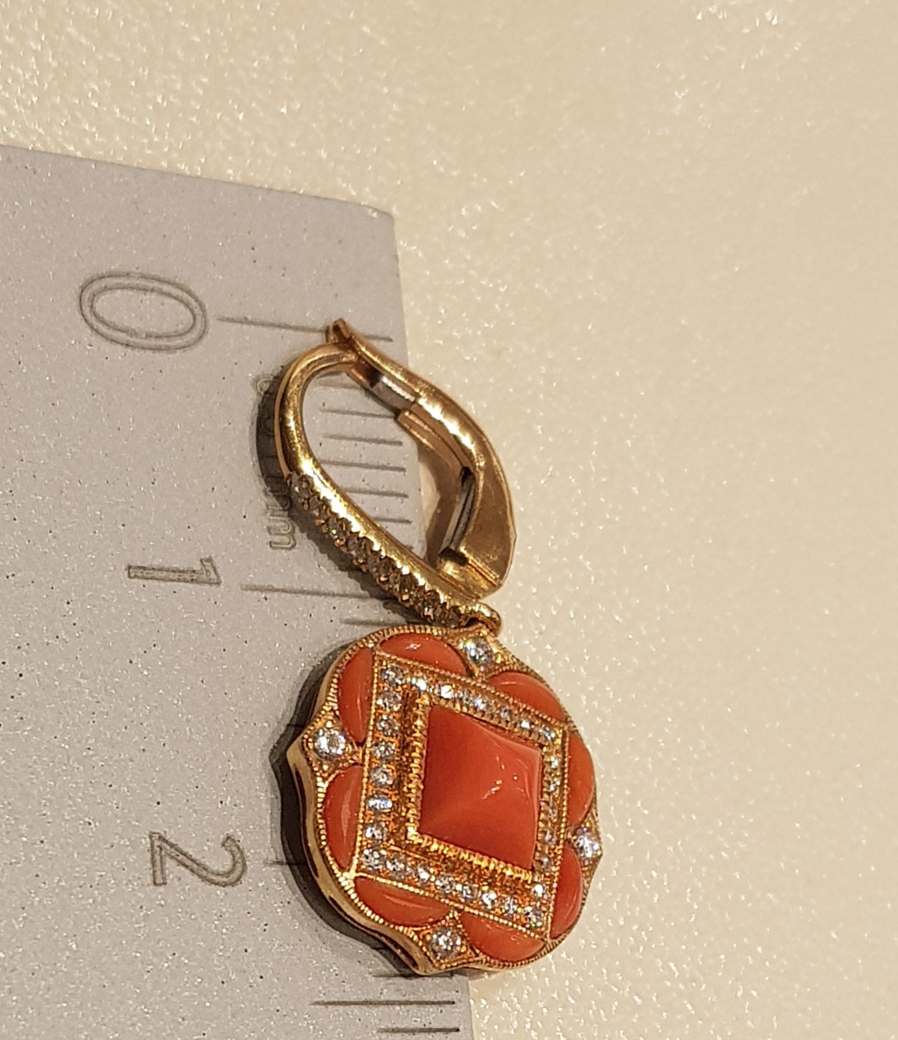 Women's Rose Gold Diamond Coral Earrings For Sale