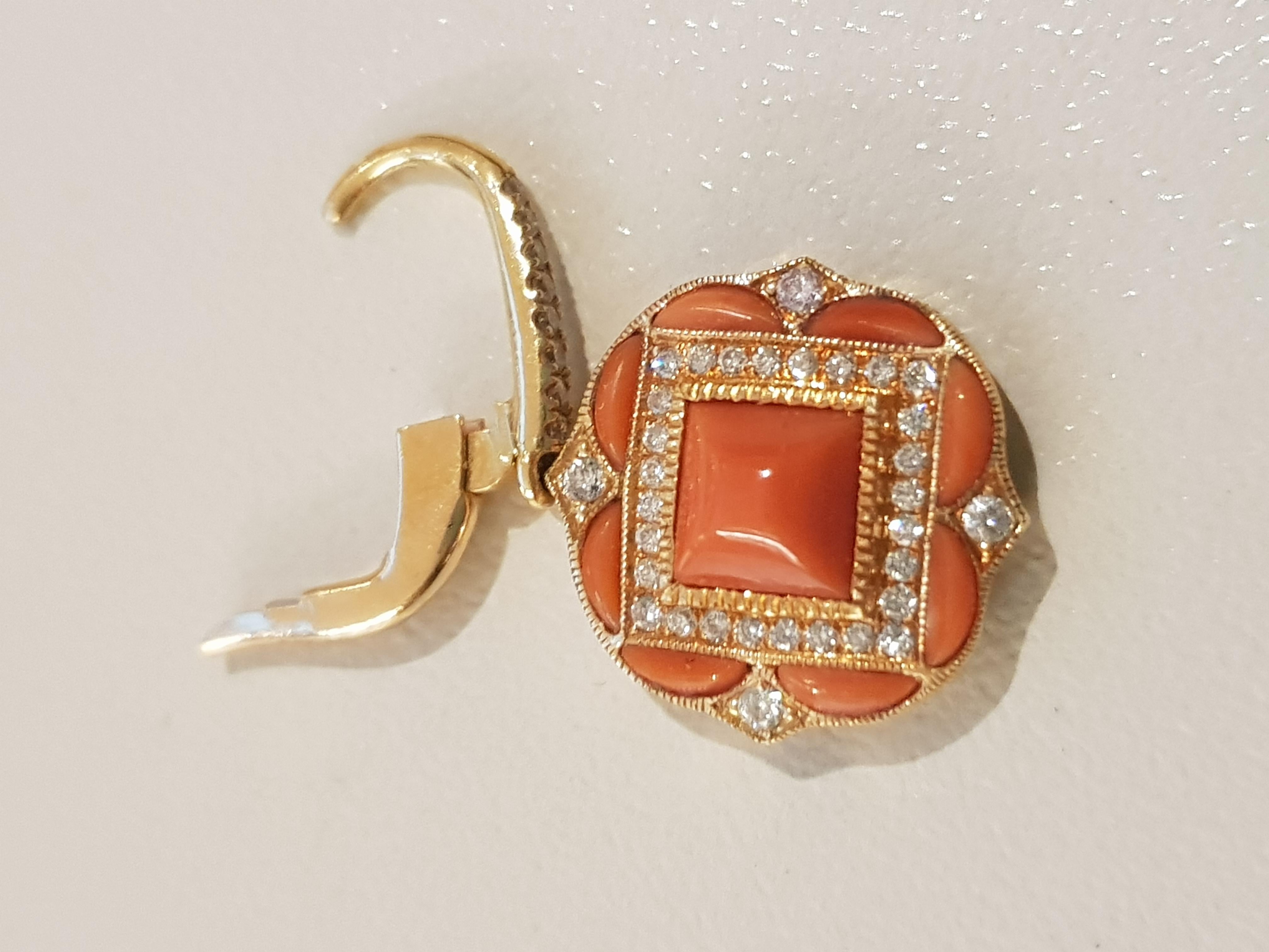 Rose Gold Diamond Coral Earrings For Sale 2