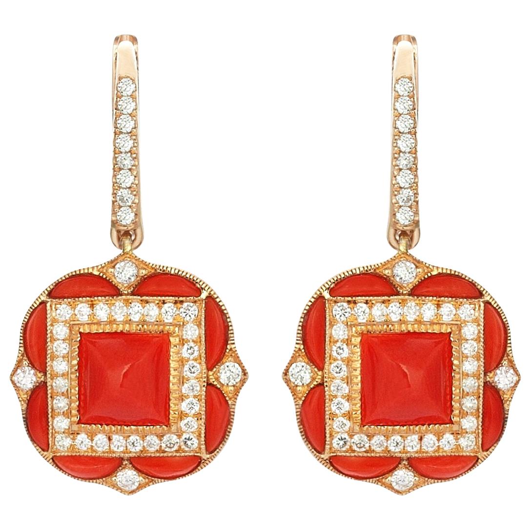 Rose Gold Diamond Coral Earrings For Sale