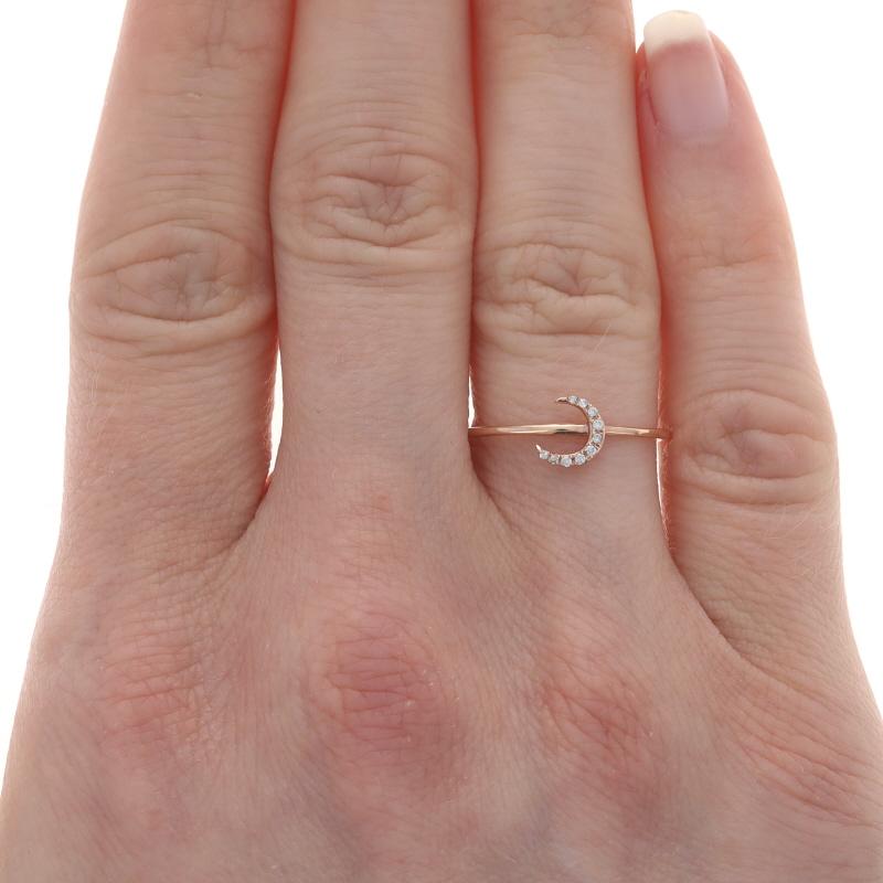 Rose Cut Rose Gold Diamond Crescent Moon Ring - 14k Single Cut Celestial Stackable For Sale