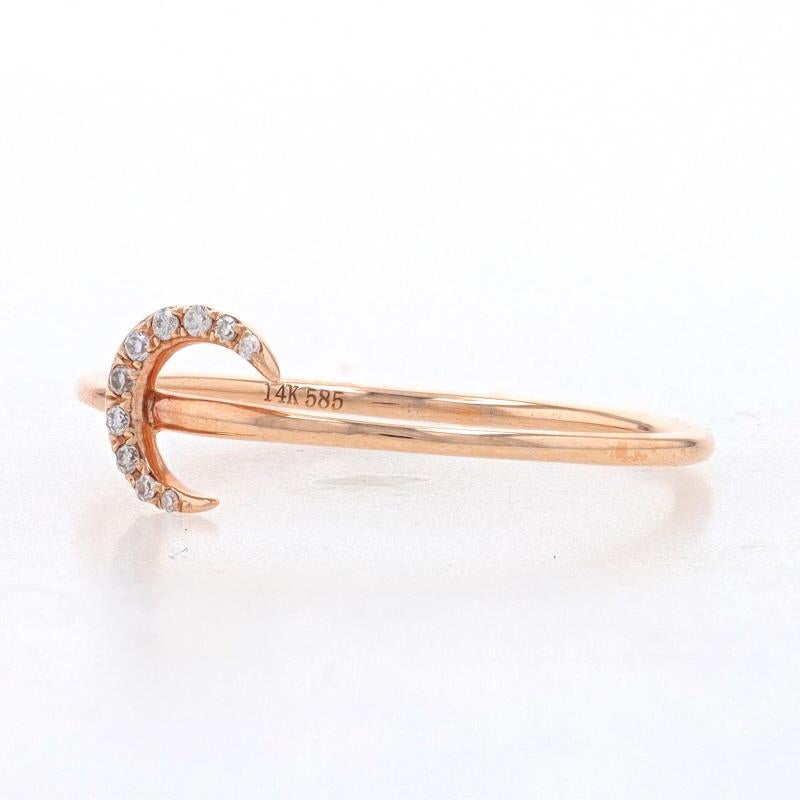 Rose Gold Diamond Crescent Moon Ring - 14k Single Cut Celestial Stackable In New Condition For Sale In Greensboro, NC
