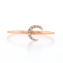 Crescent Moon Ring aus Roségold mit Diamanten im Halbmondschliff - 14k Einzelschliff Celestial, stapelbar