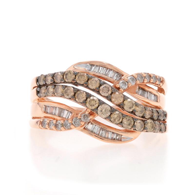 Rose Gold Diamond Crossover Cluster Cocktail Band 10k Rd & Baguette 1.00ctw Ring