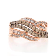 Rose Gold Diamond Crossover Cluster Cocktail Band 10k Rd & Baguette 1.00ctw Ring