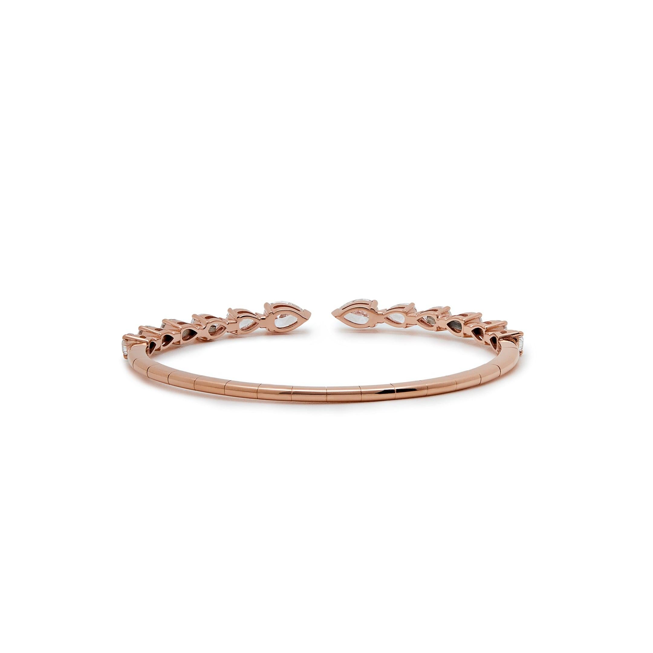 Round Cut Rose Gold Diamond Cuff Bracelet For Sale
