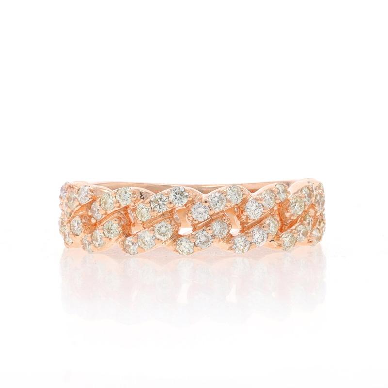 Size: 5 1/2
Sizing Fee: Up 2 1/2 sizes for $60 or Down 1 size for $40

Metal Content: 14k Rose Gold

Stone Information

Natural Diamonds
Carat(s): .55ctw
Cut: Round Brilliant
Color: L - M
Clarity: SI2 - I1

Total Carats: .55ctw

Style: Band
Theme: