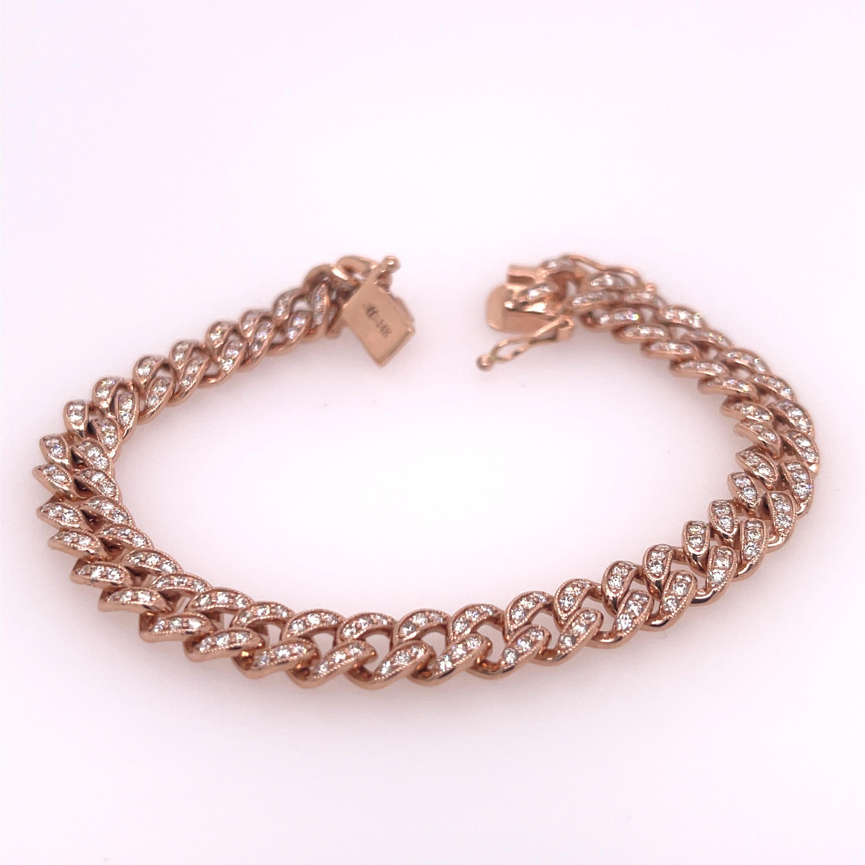 Modern Rose Gold Diamond Curb Link Bracelet