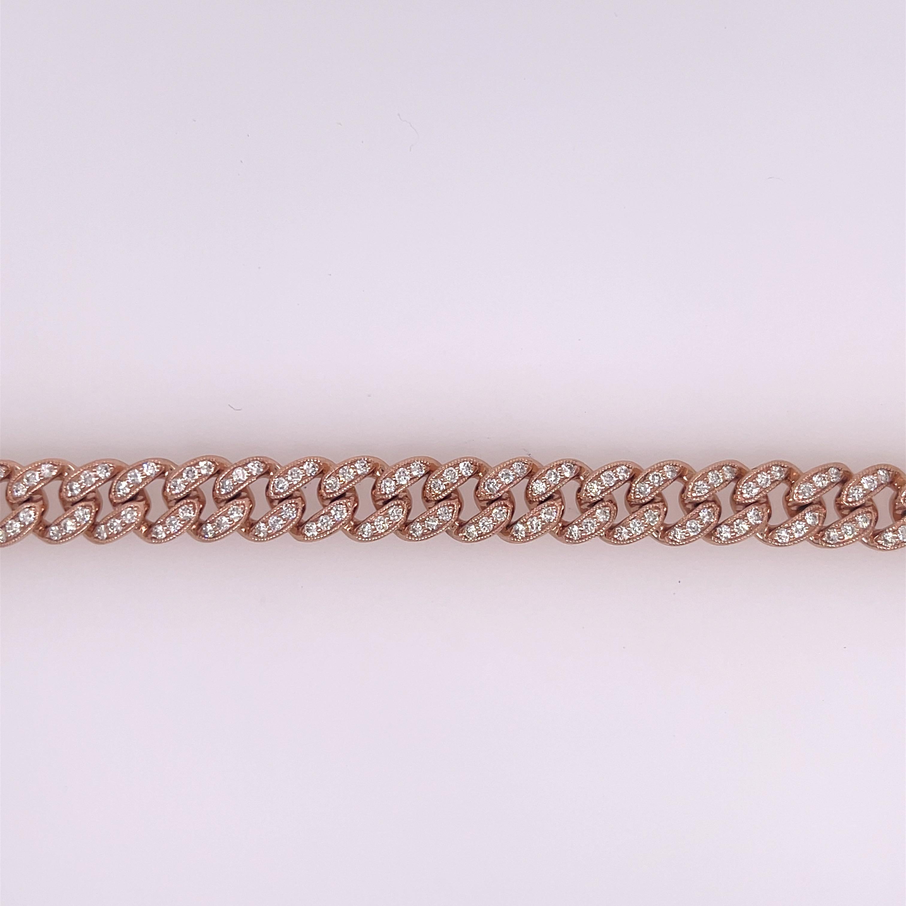 Round Cut Rose Gold Diamond Curb Link Bracelet