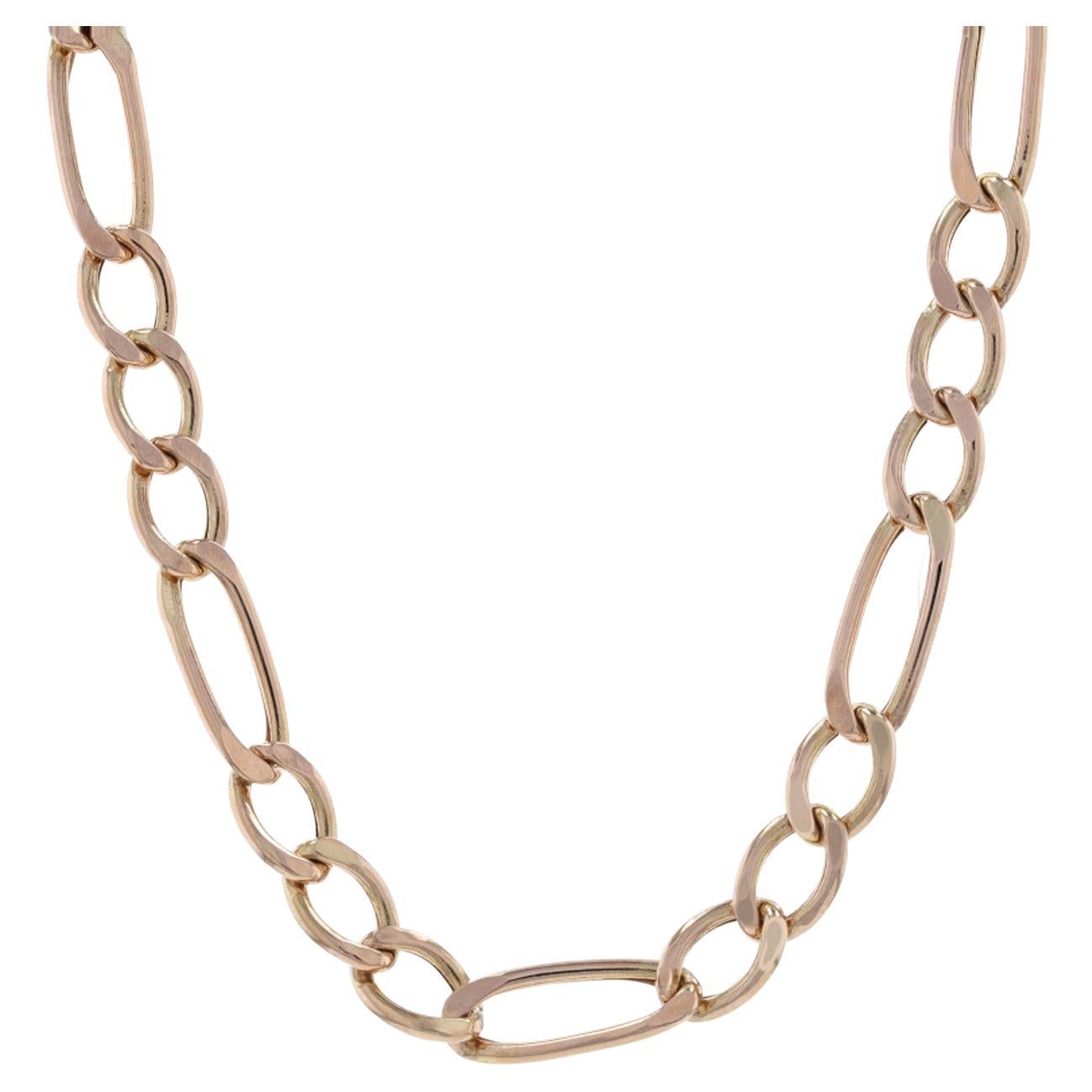 Rose Gold Diamond Cut Figaro Chain Necklace 10k Unisex Italy For Sale