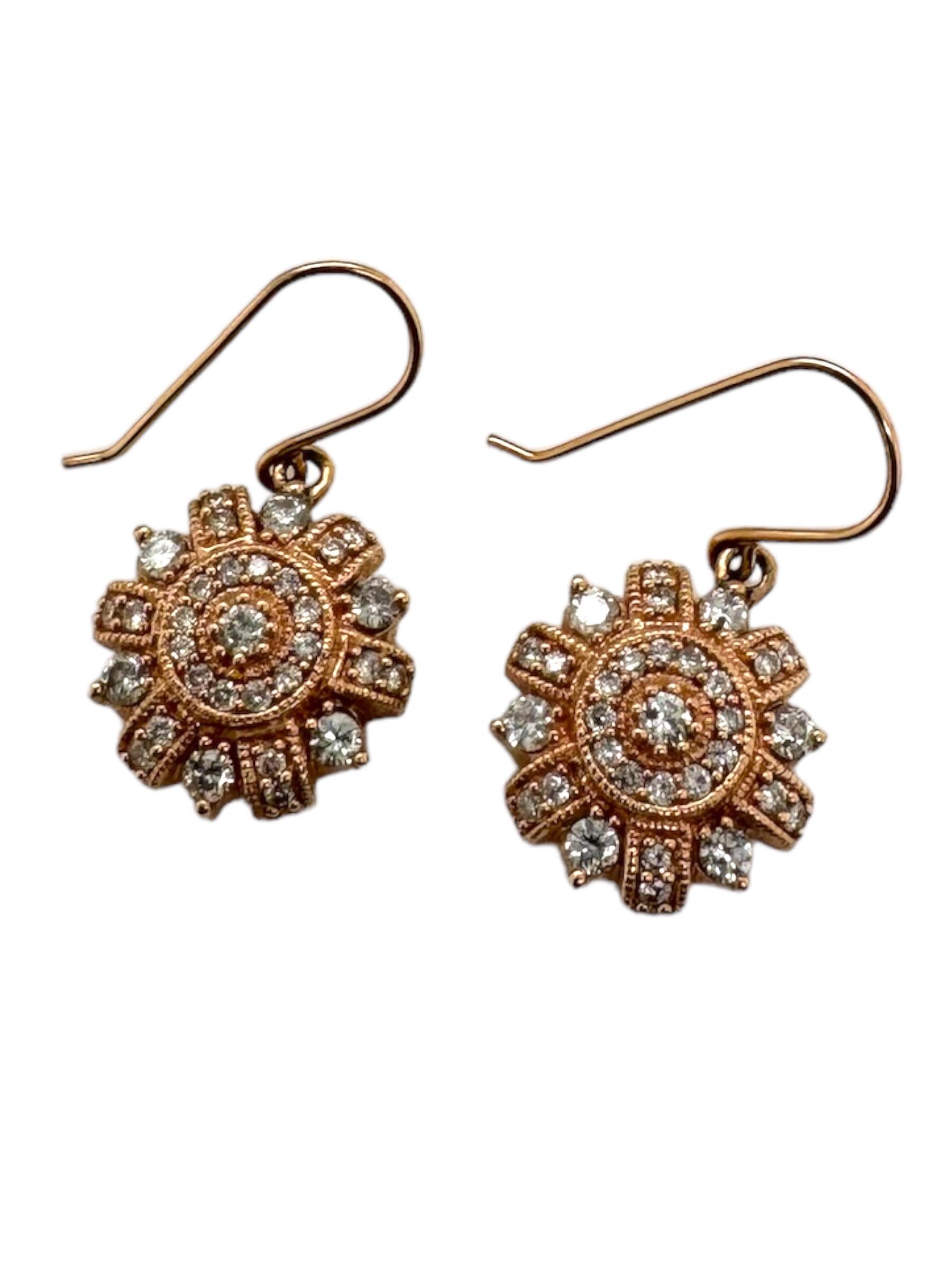 Contemporary Rose Gold Diamond Dangle Earrings