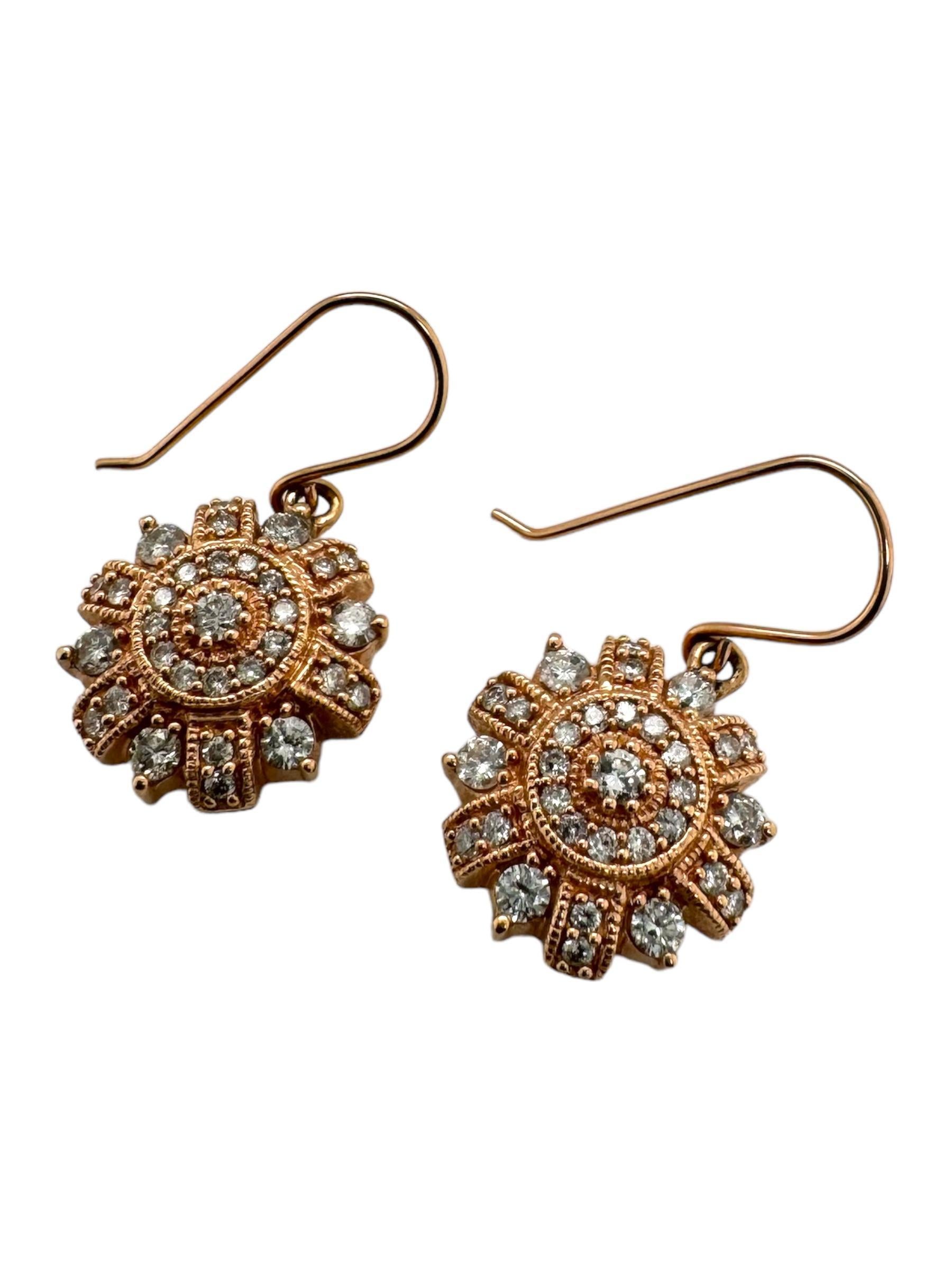 Brilliant Cut Rose Gold Diamond Dangle Earrings