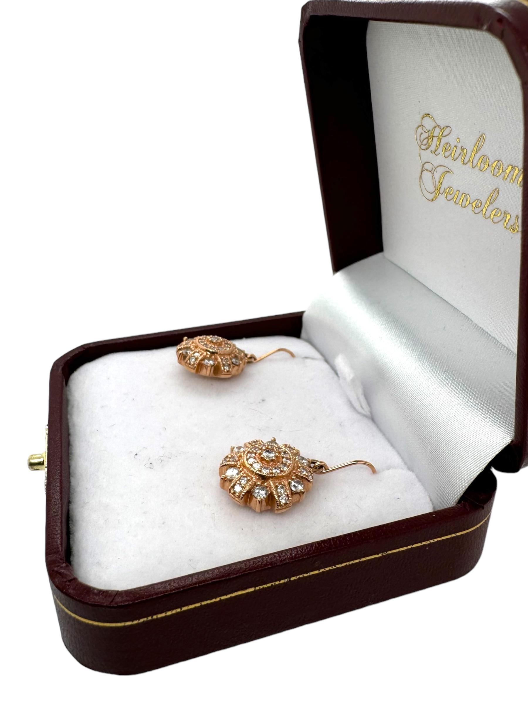 Rose Gold Diamond Dangle Earrings In Excellent Condition In Montgomery, AL