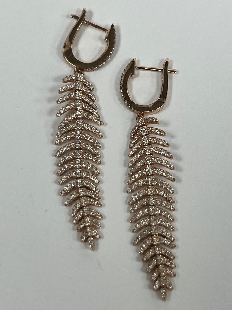 Rose Gold Diamond Dangle Leaf Earrings For Sale at 1stDibs
