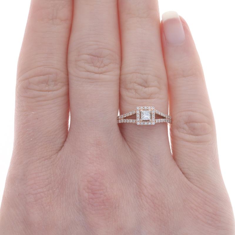 Princess Cut Rose Gold Diamond Diamond Halo Engagement Ring - 14k Princess .29ctw