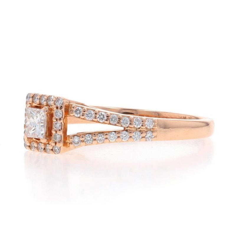 Rose Gold Diamond Diamond Halo Engagement Ring - 14k Princess .29ctw In Excellent Condition In Greensboro, NC