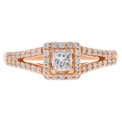Rose Gold Diamond Diamond Halo Engagement Ring - 14k Princess .29ctw
