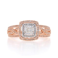 Rose Gold Diamond Double Halo Engagement Ring - 10k Princess & Single Cut 1/2ctw