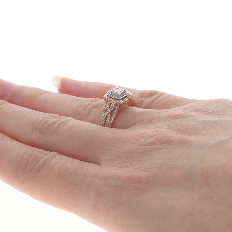 Women's Rose Gold Diamond Double Halo Engagement Ring - 10k Princess & Single Cut 1/2ctw For Sale