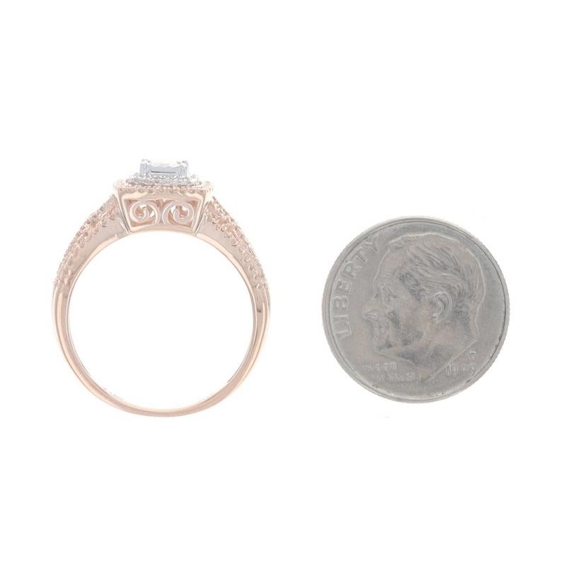 Rose Gold Diamond Double Halo Engagement Ring - 10k Princess & Single Cut 1/2ctw For Sale 1