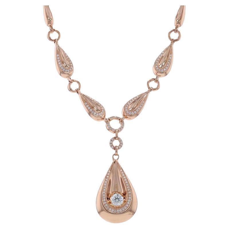Collana con diamanti in oro rosa - 18k Round .64ctw Graduated Teardrop Regolabile