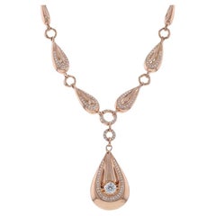 Collier goutte en or rose - 18k Round .64ctw Graduated Teardrop Adjustable